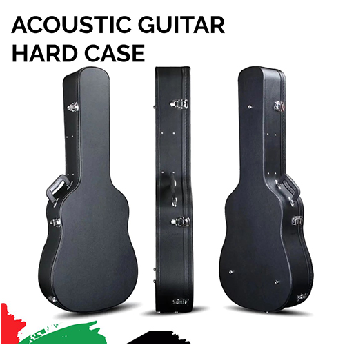 Acoustic Guitar Hard Case Wooden Hard Shell Carrying Case with Lock Latch Key - Black